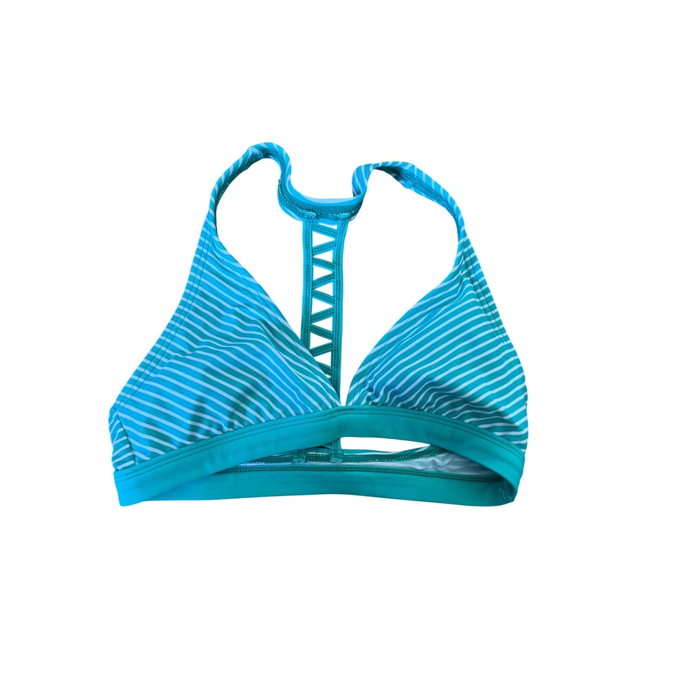 Athleta Teal White Striped Strappy Ladder Back Bikini Top Small 984295